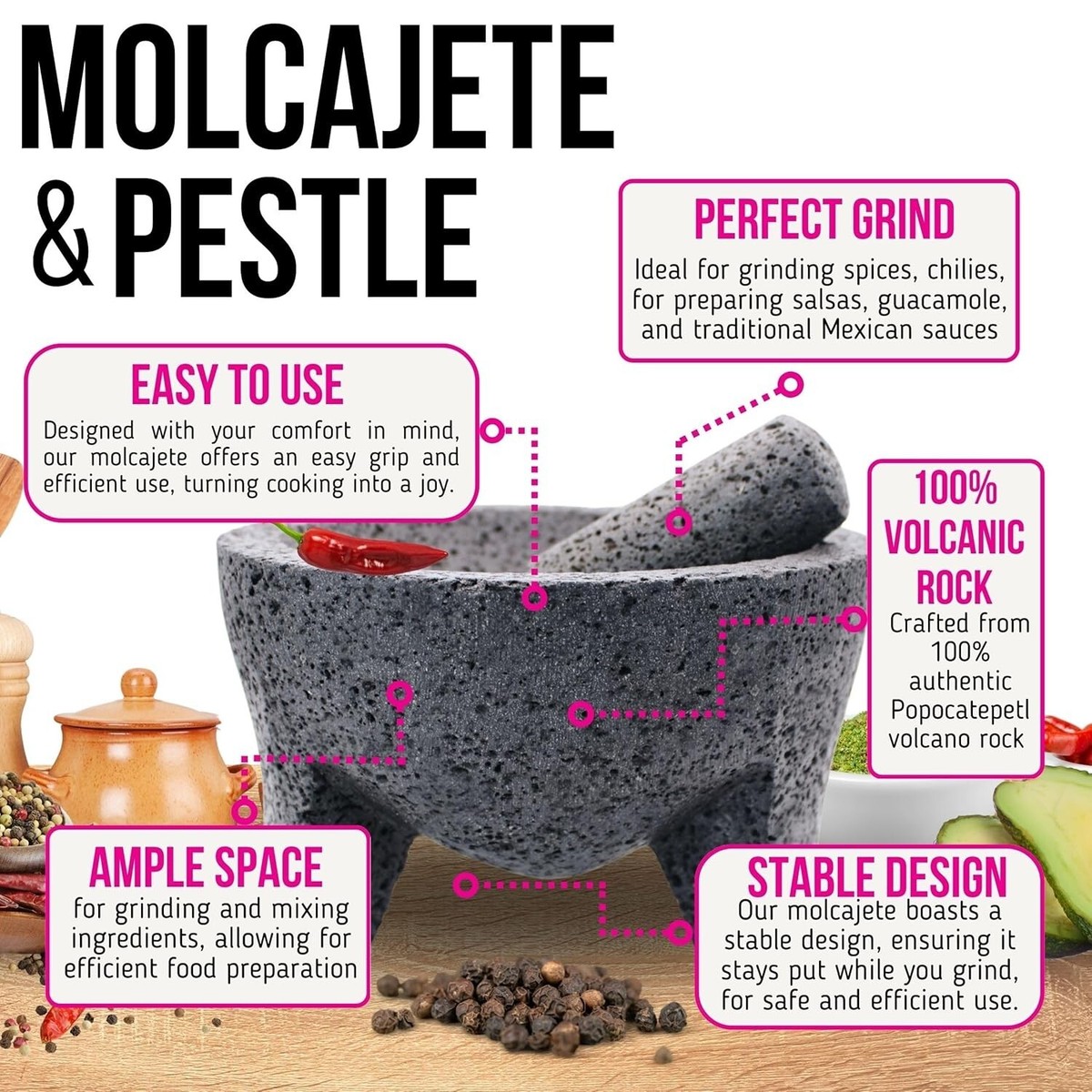 The Original Molcajete Mexicano Bowl Handmade of Authentic Lava