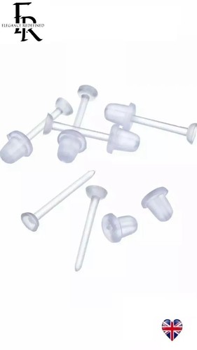 2x Clear plastic acrylic transparent clear earrings work school invisible stud