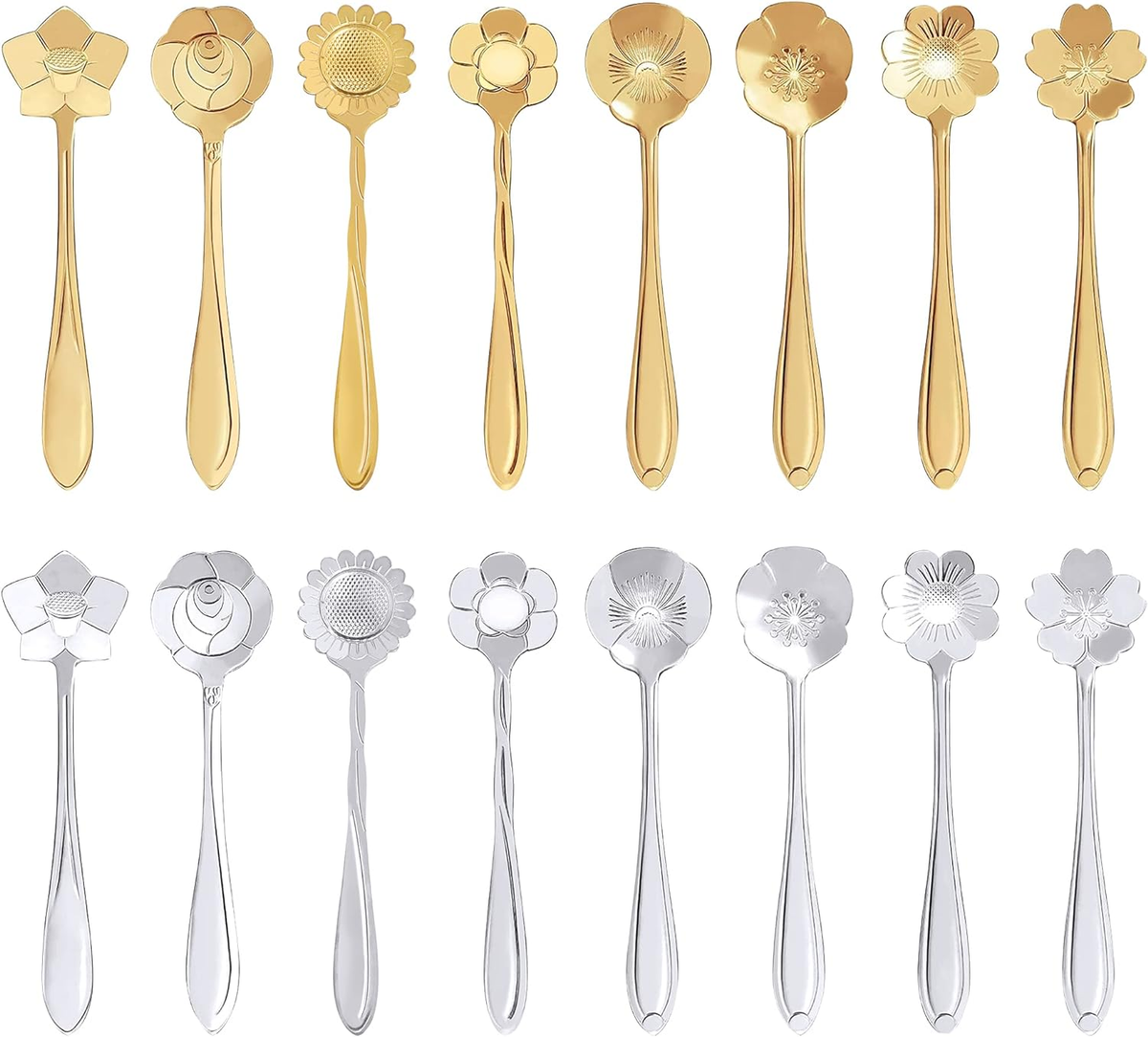 Set Di 10 Cucchiaini Da Caffè In Acciaio Inox Oro - Con Motivo Floreale, Per Dessert, Tè, Gelato, Stoviglie Eleganti, Lavabili In Lavastoviglie