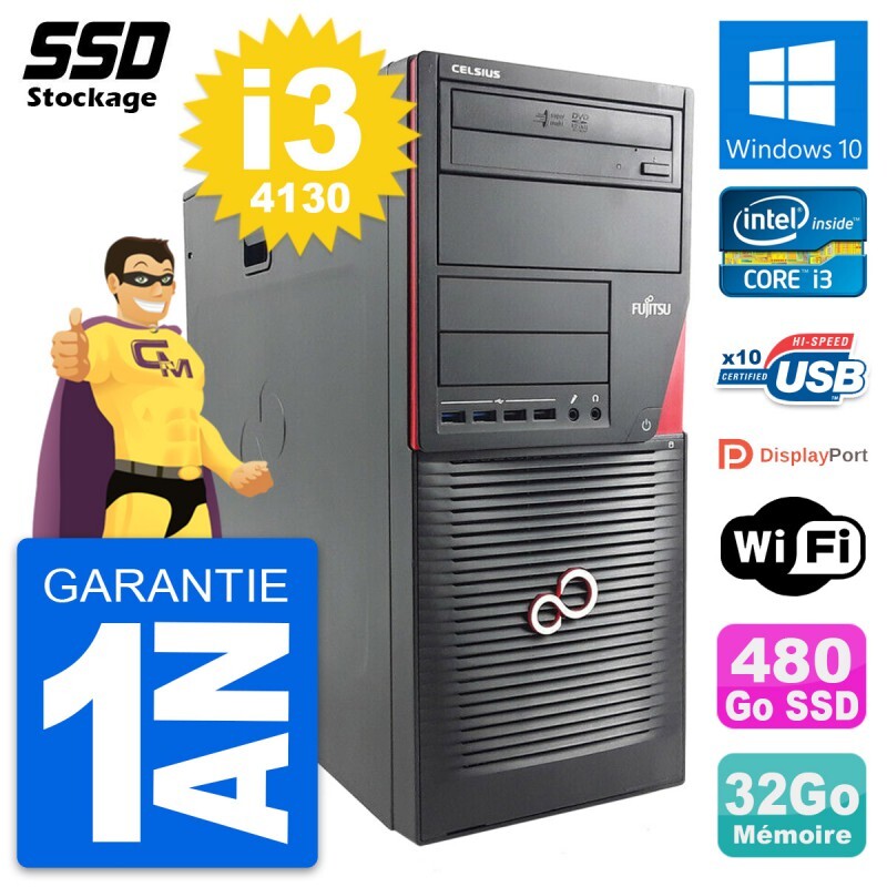 PC tour Fujitsu Celsius W530 MT Intel i3-4130 RAM 32Go SSD