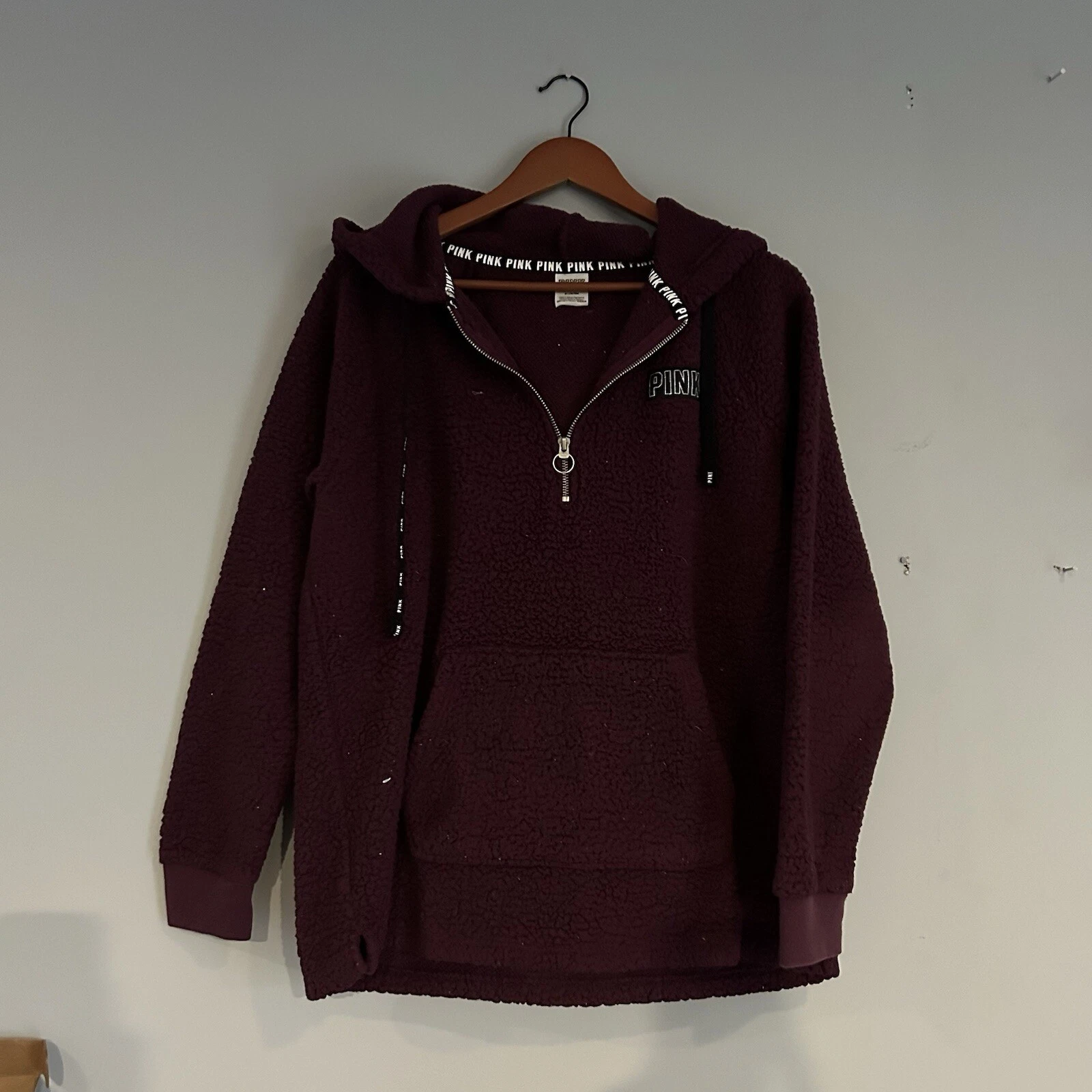 UNDERCOVER Felpa con cappuccio ROSA donna M logo sherpa tasca prugna viola accogliente calda 1 2 zip pullover