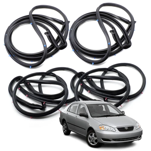 Set Front Rear Door Seal Rubber Weatherstrip Black For Toyota Corolla 2003 2007