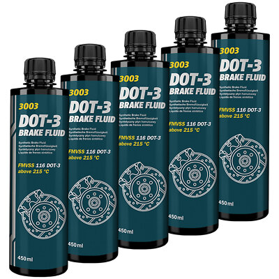 5x 450 ml MANNOL Bremsflüssigkeit DOT3 SAE J1703 Brems Bremsen Flüssigkeit DOT 3