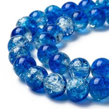 50 Crackle Glass Beads 8mm Blue Clear Mixed Ombre Bulk Jewelry Supplies Mix