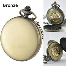 Mens Roman Numerals Bronze Pocket Double Hunter Silver Mechanical Retro Watch