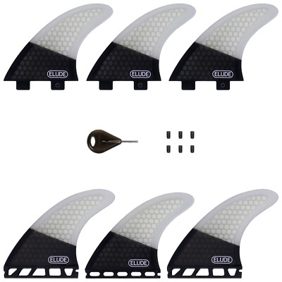ELUDE Thruster Surfboard Fins, Fiberglass Hexcore - Med or Lrg - FCS or Futures 