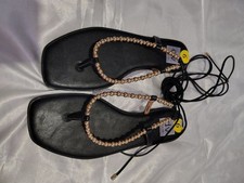 DV Dolce Vita Mamoa Beaded Lace-Up Sandals Women's Size 9 Black