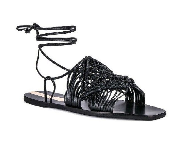 NIB Kaanas Cassandra Huarache Style Ankle Wrap Leather Sandal Black Size 5