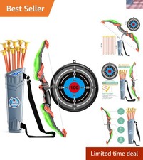 LED Light-Up Bow and Arrow Set for Kids - 10 Suction Cup Arrows Target