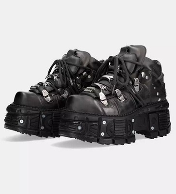 2026 New Rock Boots Unisex Metallic Schuhe Black Leather Goth Platform Boots  DE