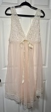 Vtg MCM Deena California Light Peach V-Neck Lace Nylon Nightgown L Coquette