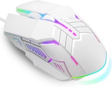 Wired Gaming Mouse RGB LED 6-Button USB Mice 3200DPI Ergonomic - White