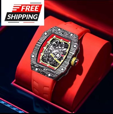 Tonneau Men s Ultra-Thin Colorful Stripe Dial Quartz Watch Date Classic Watch