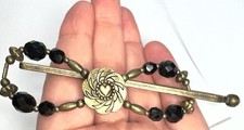 Lilla Rose Flexi Hair Clips Large Retired Style Antique Gold Heart Black Glass