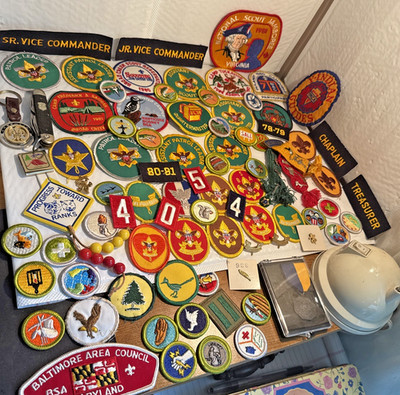 90+Boy Scouts of America Mixed Lot Badges, Patches+Pins+knive+key chain 70's+80'