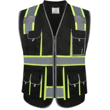 10 Pockets Hi-Vis Zipper Front Black Safety Vest