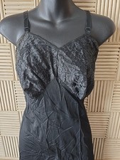 60's CARESSE Women's Size 38 Classic Black Nylon Sheer Lace Full Slip Union Made
