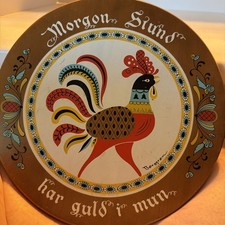 VTG  Swedish Wood Rooster Round Cutting Board Wall Farmhouse Country Berggren