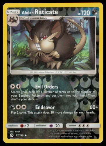 Alolan Raticate 77/149 Sun & Moon Reverse Holo