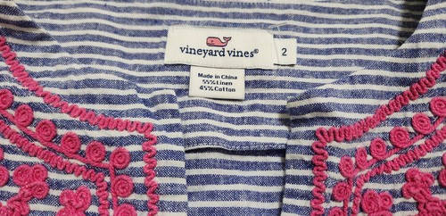 Women's Vineyard Vines Striped Embroidered Linen Tunic Dress Size 2 - Picture 4 of 6
