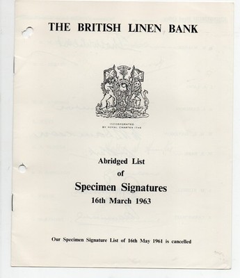 1963 British Linen Bank Abridged List of Specimen Signatures