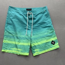 American Eagle Swim Shorts Mens Large Green Ombre Stripe Trunks Beach Surf