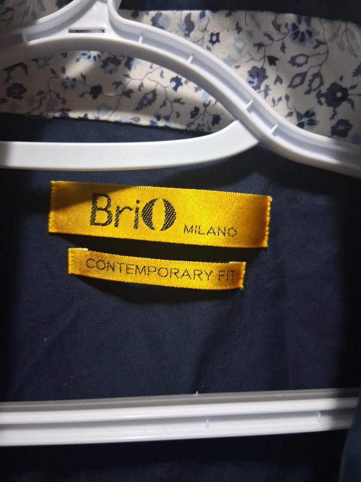 Camisa de vestir para hombre Brio Milano azul oscuro manga larga mediana floral 15,5/16 Foto 2 de 4