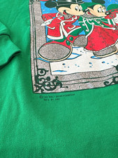 Vintage Disney Mickey Mouse Happy Holidays Green Crewneck Fleece Sweatshirt