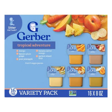 Gerber Baby Food Stage 2 Tropical Adventure Variety Pack Puree 2oz Tubs 32Pack 