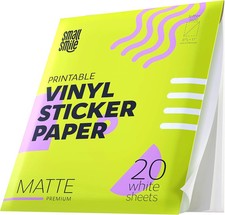 Premium Printable Vinyl Sticker Paper for Inkjet Printer and Laser - 20 White Ma