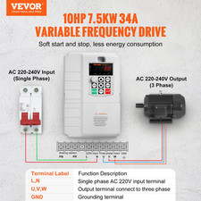 VFD 7.5KW, 34A, 10HP Variable Frequency Drive - Motor Speed Control