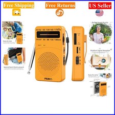 Orange Portable AM FM Radio with Tuning Light and Back Clip, Battery-Operated