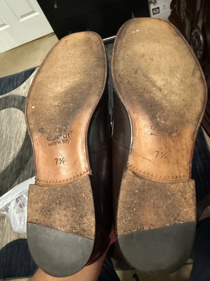 Mocasines Gucci de cuero marrón para hombre Gucci 7,5 parte inferior de cuero/doble logotipo G plateado Foto 4 de 4