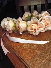 Pink Rose Flower Crown Hair Garland with Pink Ribbons for Weddings or Fairs