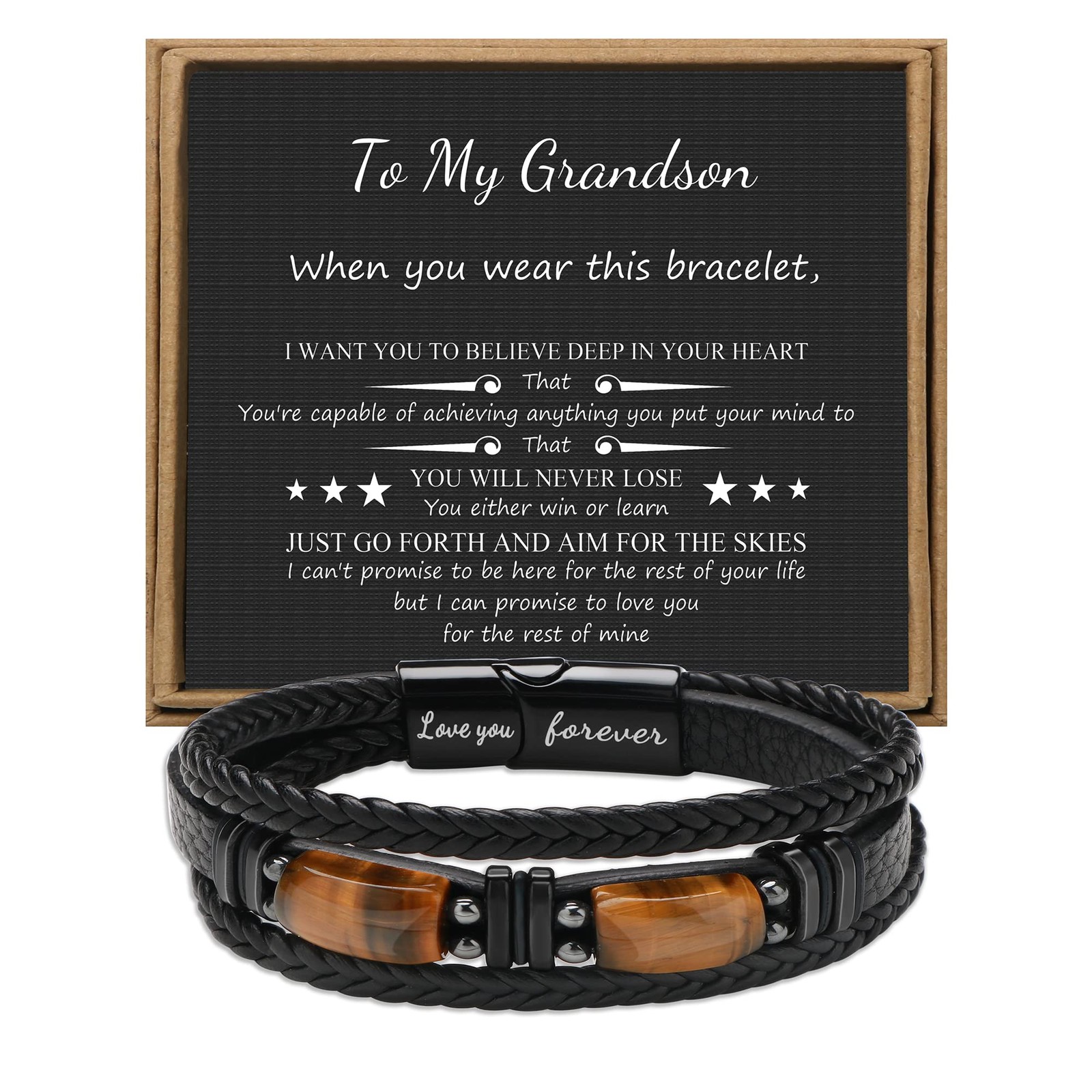To My Grandson Leather Bracelets from Grandma Grandpa Birthday Gifts for Gran