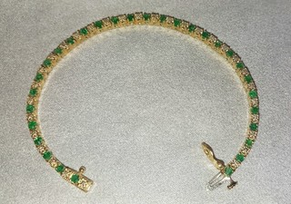 Natural Emerald(s) & Diamond(s) Tennis Bracelet 14k Yellow Gold. SEE PHOTOS!!
