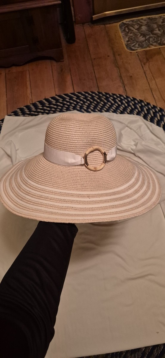 Ralph Lauren Cream and Black Wide Brim Straw Hat with Gold Ring Lauren Ralph Lauren Straw Hats for Women for sale | eBay main image 2