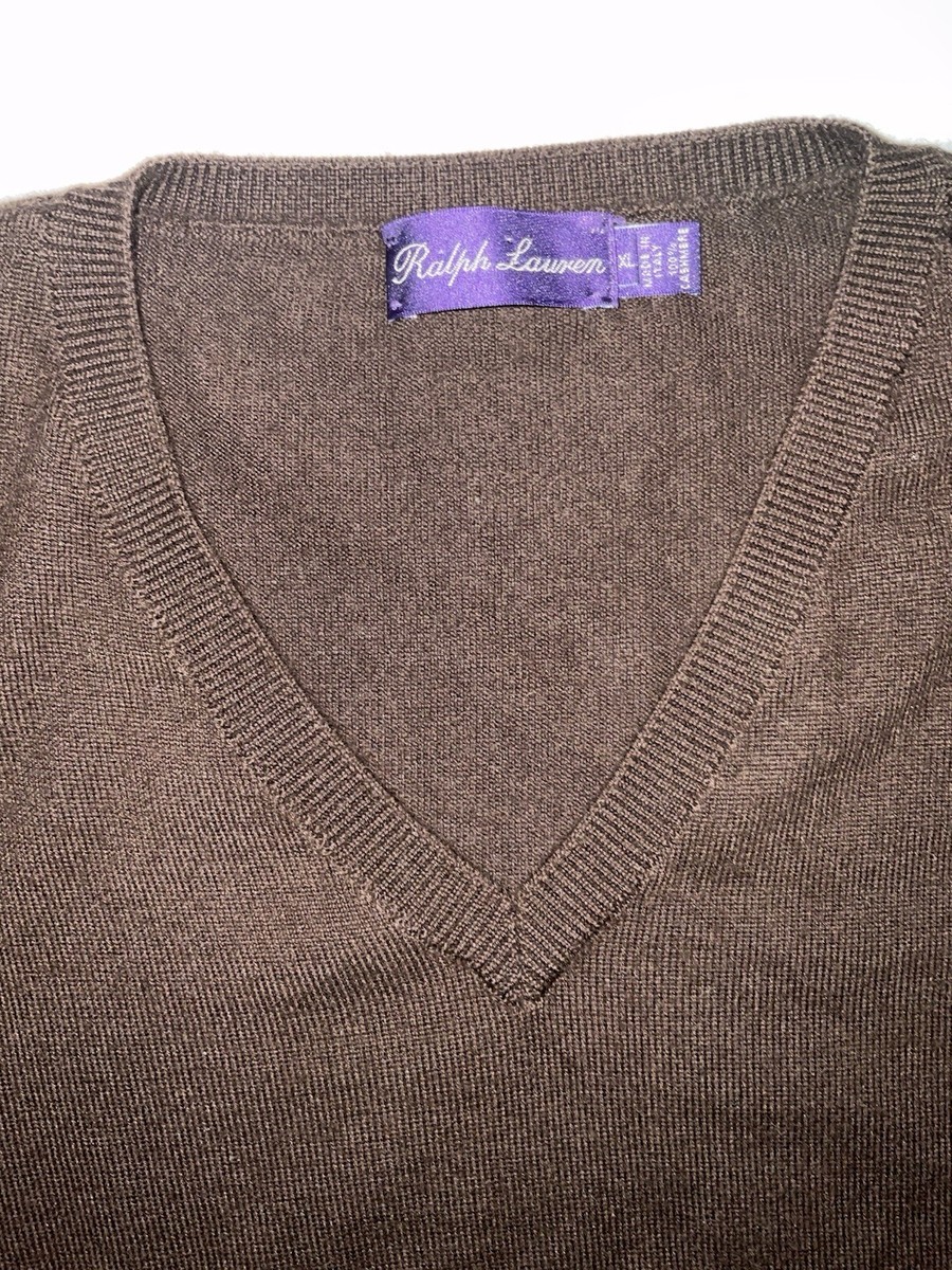 Ralph Lauren Purple Label V-Neck Brown Cashmere Sweater XL