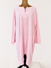 Miss Elaine Pink Zip Front Plush Robe Housecoat Embroidered XL Soft Cozy