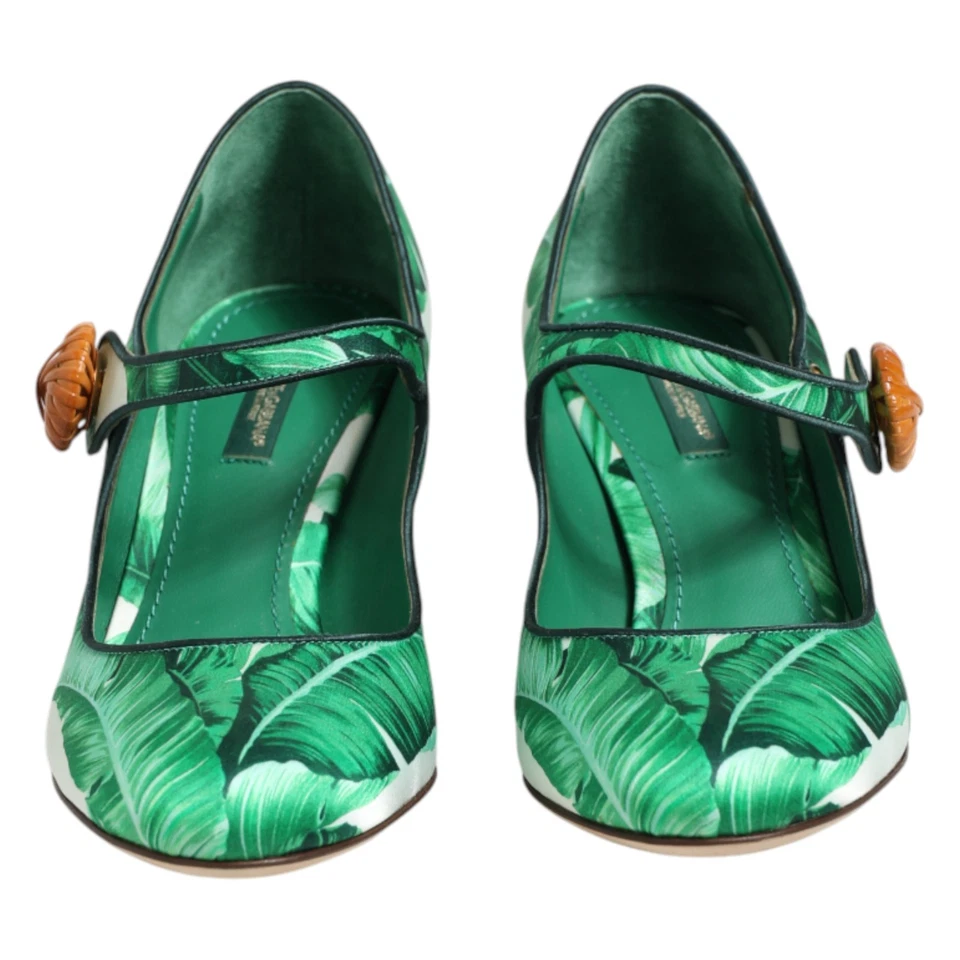 DOLCE & GABBANA Shoes Green Silk MARY JANES Leaf Sandals EU38 / US7.5 RRP 930usd - Image 2 of 4