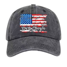 Distressed Washed Baseball Cap We the People US Flag Unisex Patriotic Casual Hat