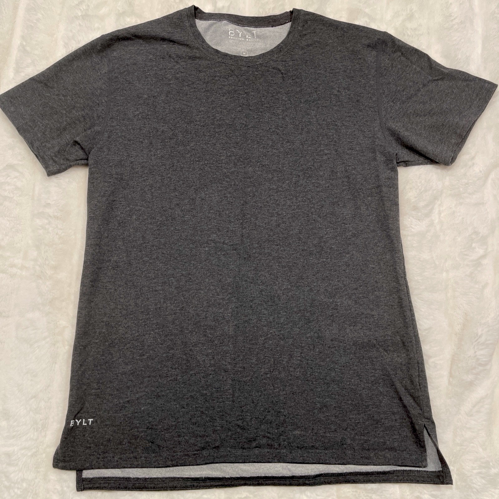 BYLT Basic Crew Charcoal Split Hem Lux Short Slee… - image 1