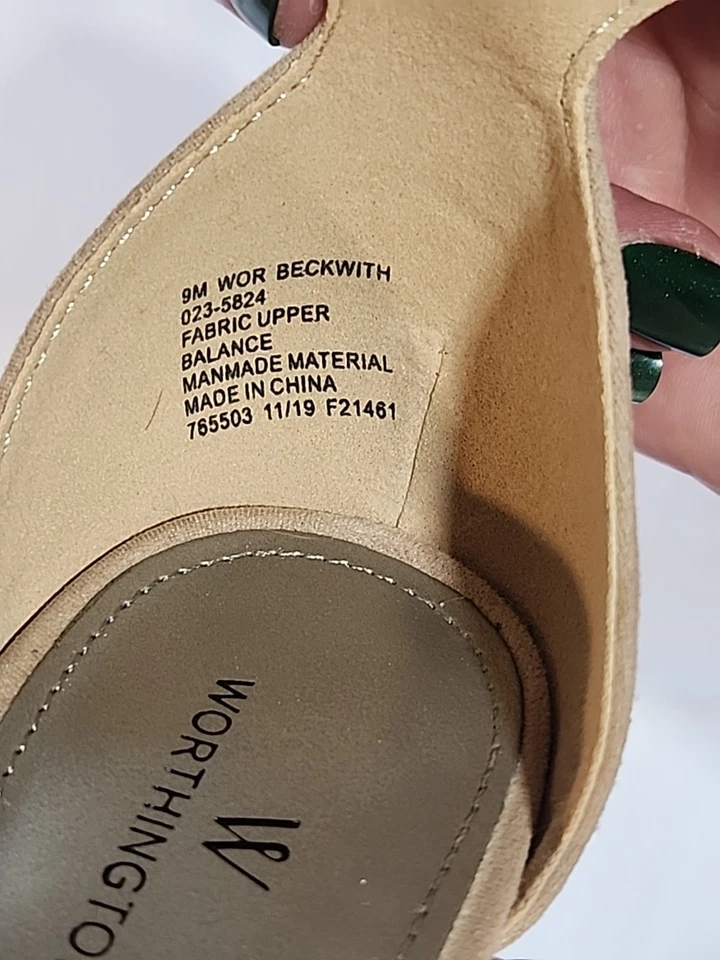 Sandalias Worthington Beckwith Beige Mujer 9 Gamuza Punta Abierta Correa al Tobillo Tacón Bloque Foto 3 de 4