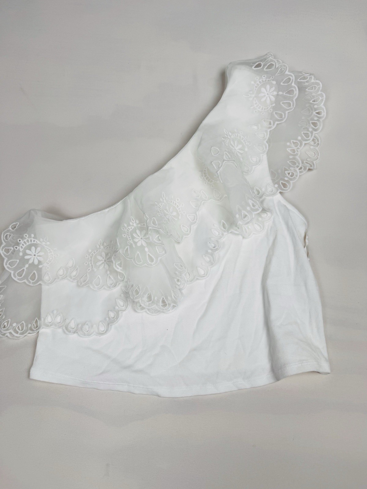 NWT Express Off Shoulder Crop Top Lace Neckline White Women’s XL Retail $64