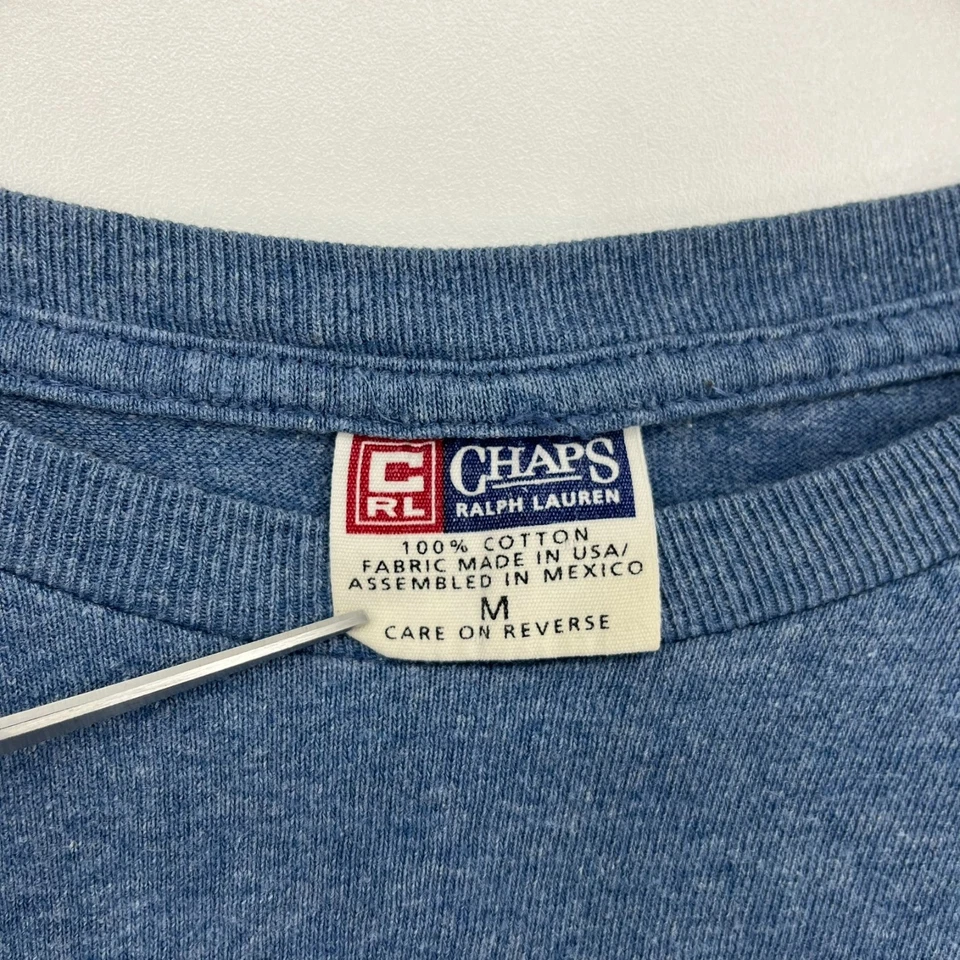 Chaps Ralph Lauren T-Shirt Men's Size M Blue Vtg 90s Logo Cotton Crew Neck USA - Image 4 of 4
