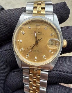 Tudor Prince Oysterdate 74033 diamond watch 18K gold crown mens watch 10pc diamo