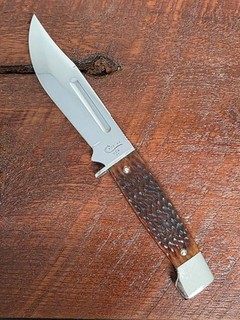 1998 CASE XX 647 5 CHESTNUT BONE SLAB SIDE HUNTER KNIFE W SHEATH & BOX