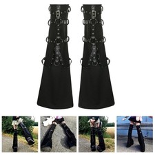 Women Punk Black Leg Warmer Harness Eyelets Straps Flared Leg Cover Stockings