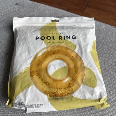 Gold Disco Pool Ring Float Tube with Glitter Sunny Life River Lake Water Summer