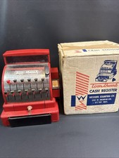 Tom Thumb Metal Toy Cash Register Red 1950's Child's Toy With Box Western Stamp